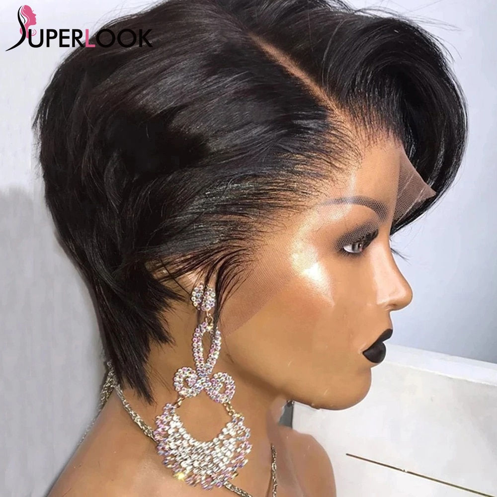 Short Bob Pixie Cut Wig Remy Straight Brazilian Human Hair Sale Transparent T P