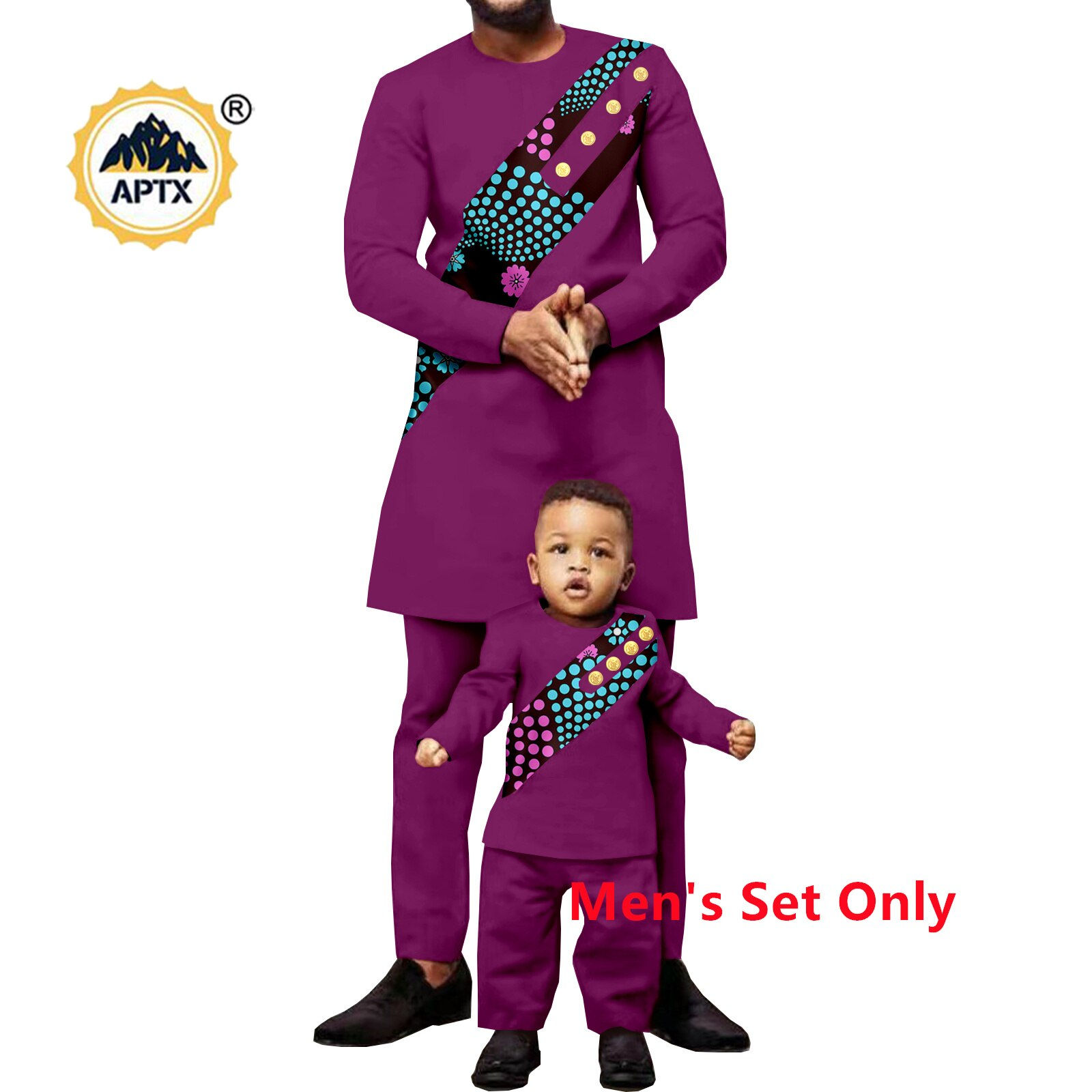 African Clothes for Family Dashiki Match Men& Chirdren Outfits Bazin Top and Pa