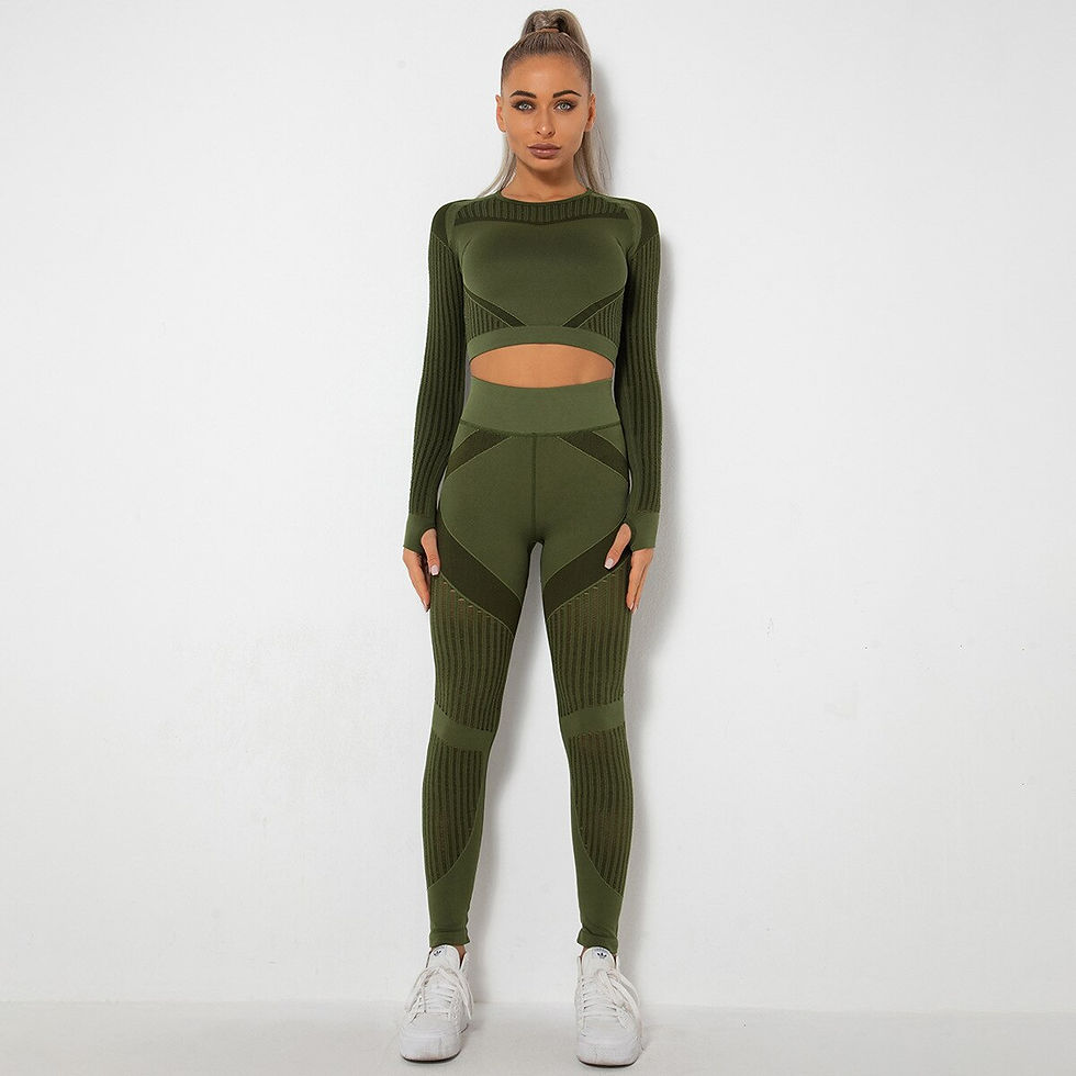 Thumbnail: Women Fitness Yoga Suit Sports Gym Long Sleeve Hip Pants Training 2 Pcs Set Clo