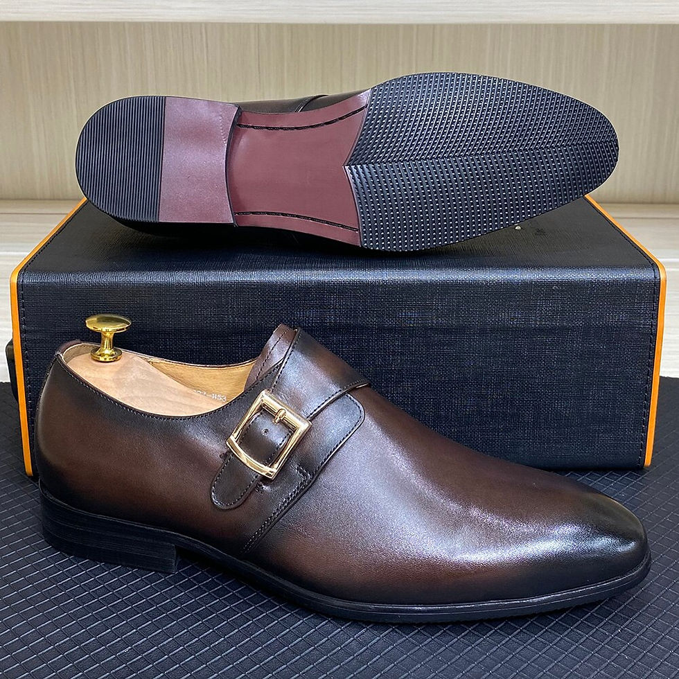 Thumbnail: Mens Monk Strap Dress Shoes Cow Leather Handmade Buckle Loafers Silp-On Plain P
