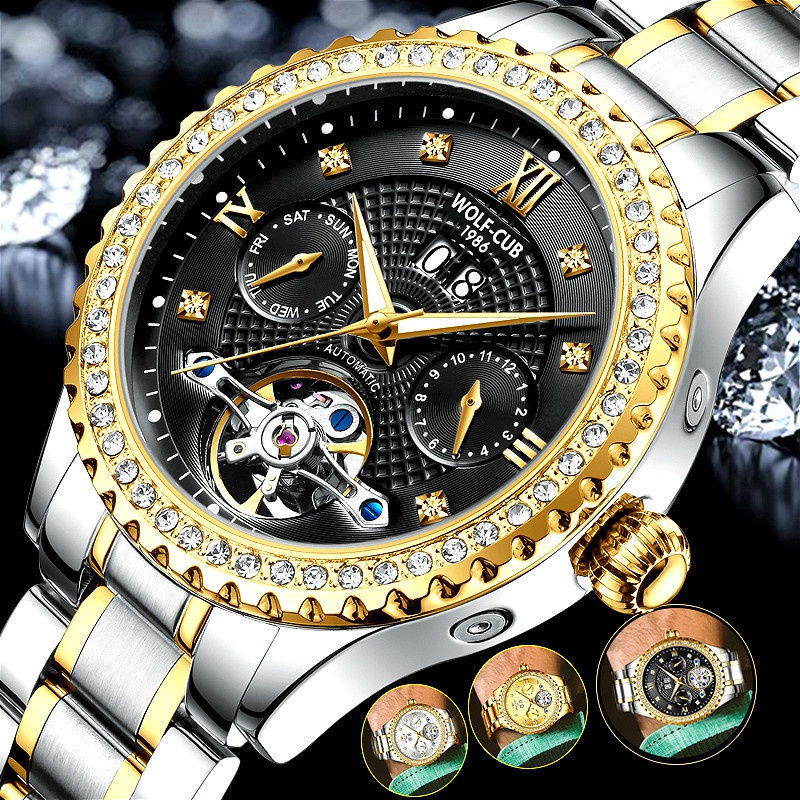 Thumbnail: New Tourbillon Mechanical Watch Men Classic Silver Diamond Dial Automatic Watch