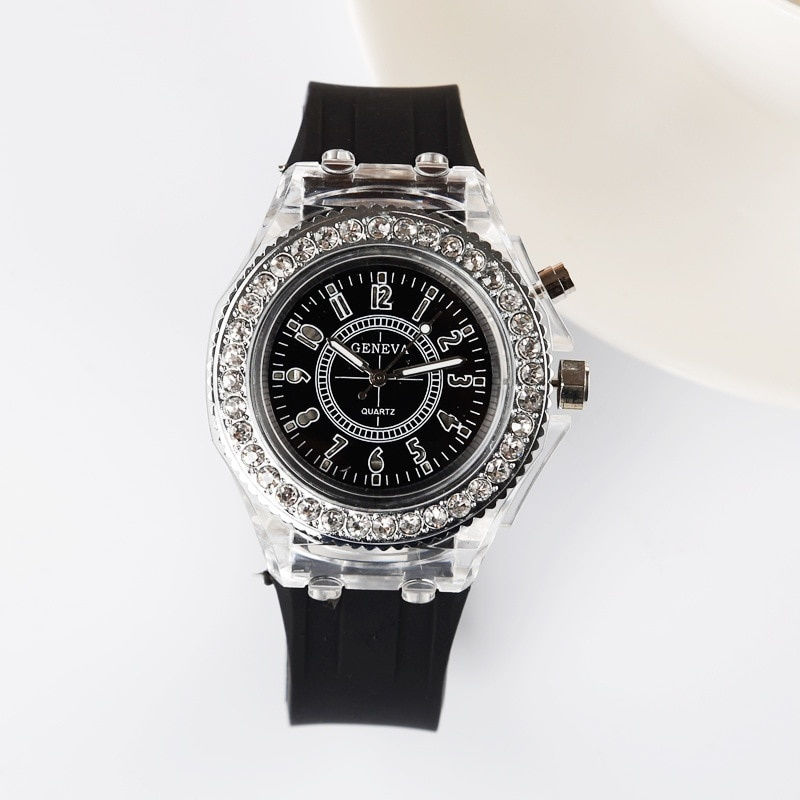 Thumbnail: Fashion LED Sport Watches Geneva Luminous Women Quartz Watch Ladies Women Silic