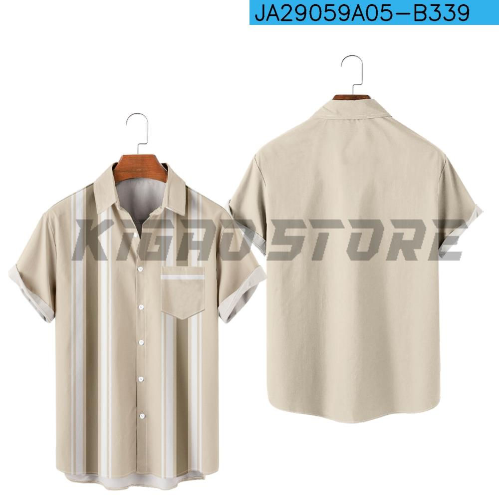 Casual Button Down Shirts For Men Panels Stripe Print Shirt Color Block Turndow