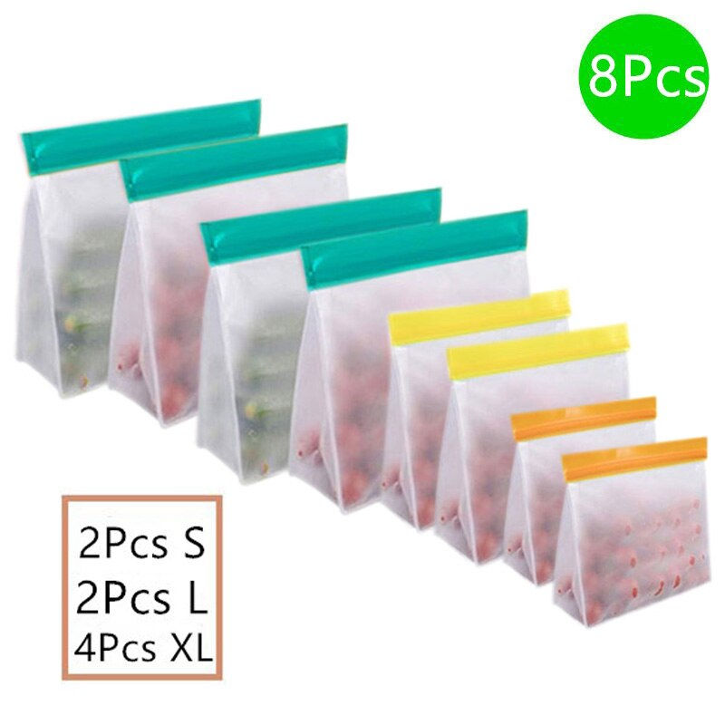 Miniature : PEVA Food Bag Silicone Ziplock Stand Up Bag Food Storage Leakproof Zip Shut Bag
