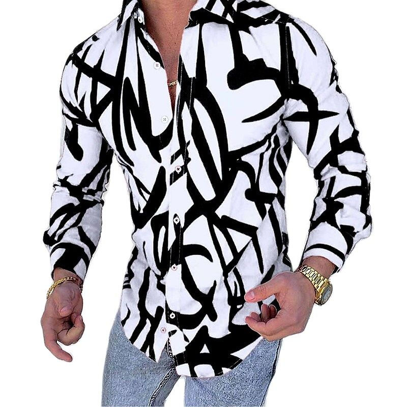 Thumbnail: Men's Slim Shirts Summer Luxury Social Shirts Lapel 5XL Streetwear Fashion Long