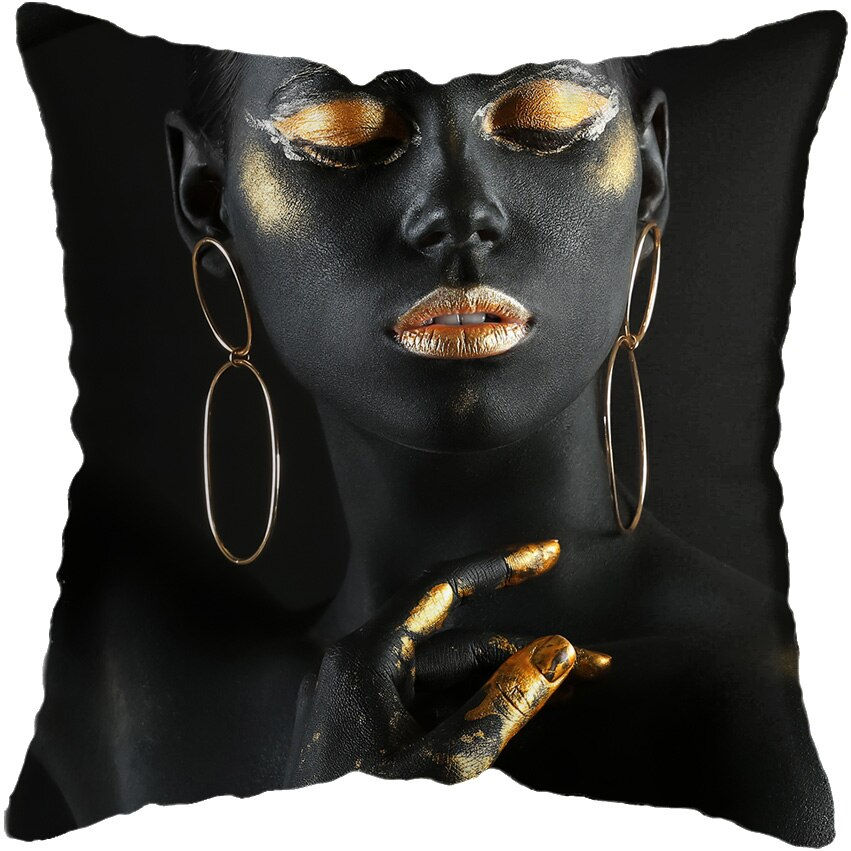 Miniature : 45*45CM Modern Living Room Black Gold African Lady Woman Style Look Art Deco So