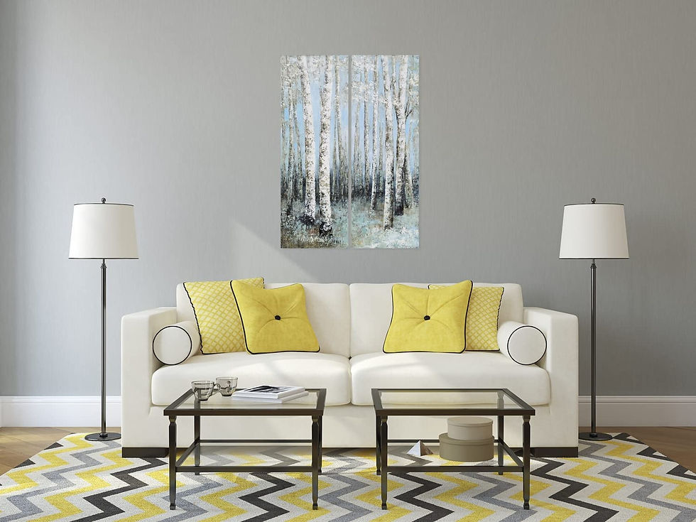 Thumbnail: YHSKY ARTS Birch Tree Canvas Wall Art - Abstract Forest Paintings with Textured