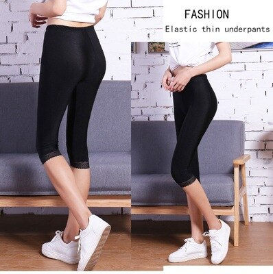 Thumbnail: women summer knee length capris lady slim fitted skinny lace short legging big 