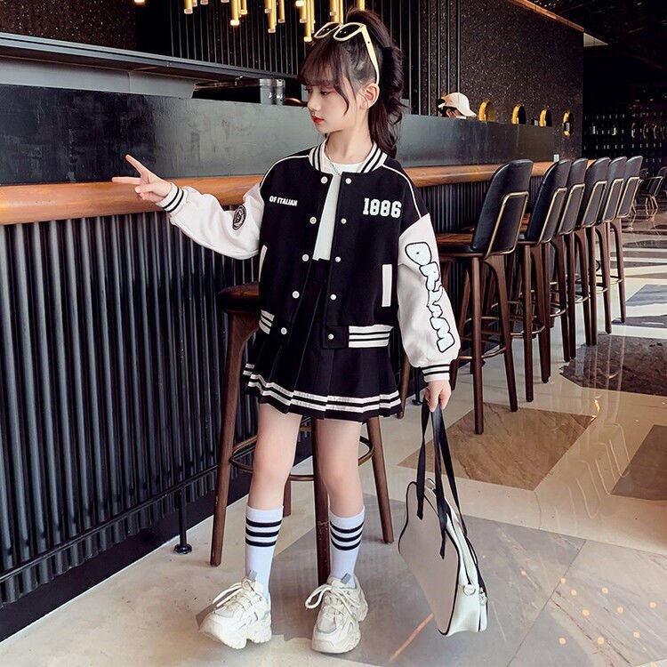 Thumbnail: Girls' Sports Suit Spring And Autumn Baseball Suit Jacket Pleated Skirt Childre