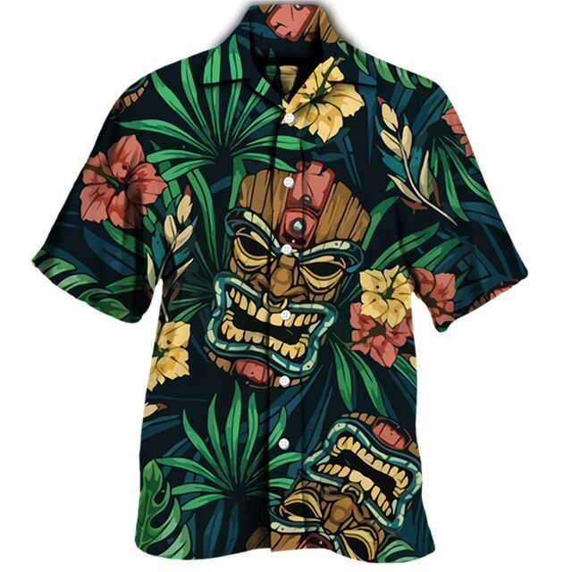 Thumbnail: Hawaiian Shirts For Men Beach Summer Outdoor Vintage Mayan Totem 3D Print Lapel