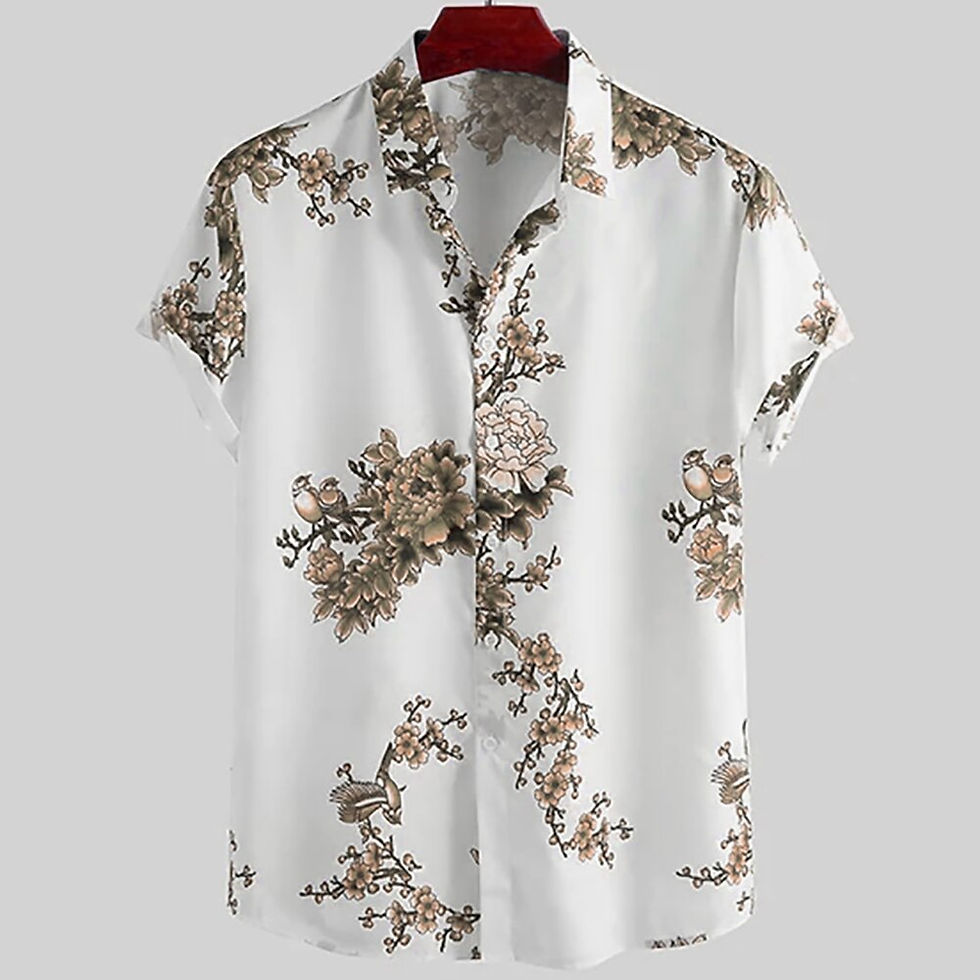 Thumbnail: Japanese Flower Bird Print Fashion Men's Shirt Hawaiian Blouse Casual Loose Bre