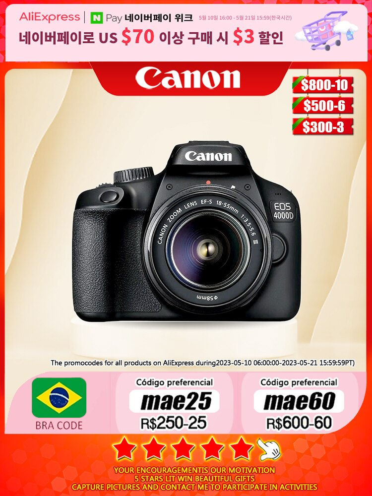 Thumbnail: NEW Canon EOS 4000D APS-C SLR Digital Camera Frame Entry level HD Professional 