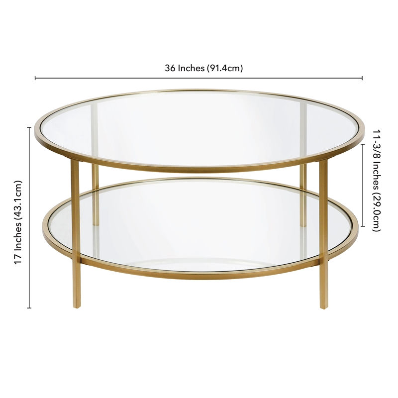 Miniaturbild: Pemberly Row Round Metal Base Coffee Table in Brass with Glass Top