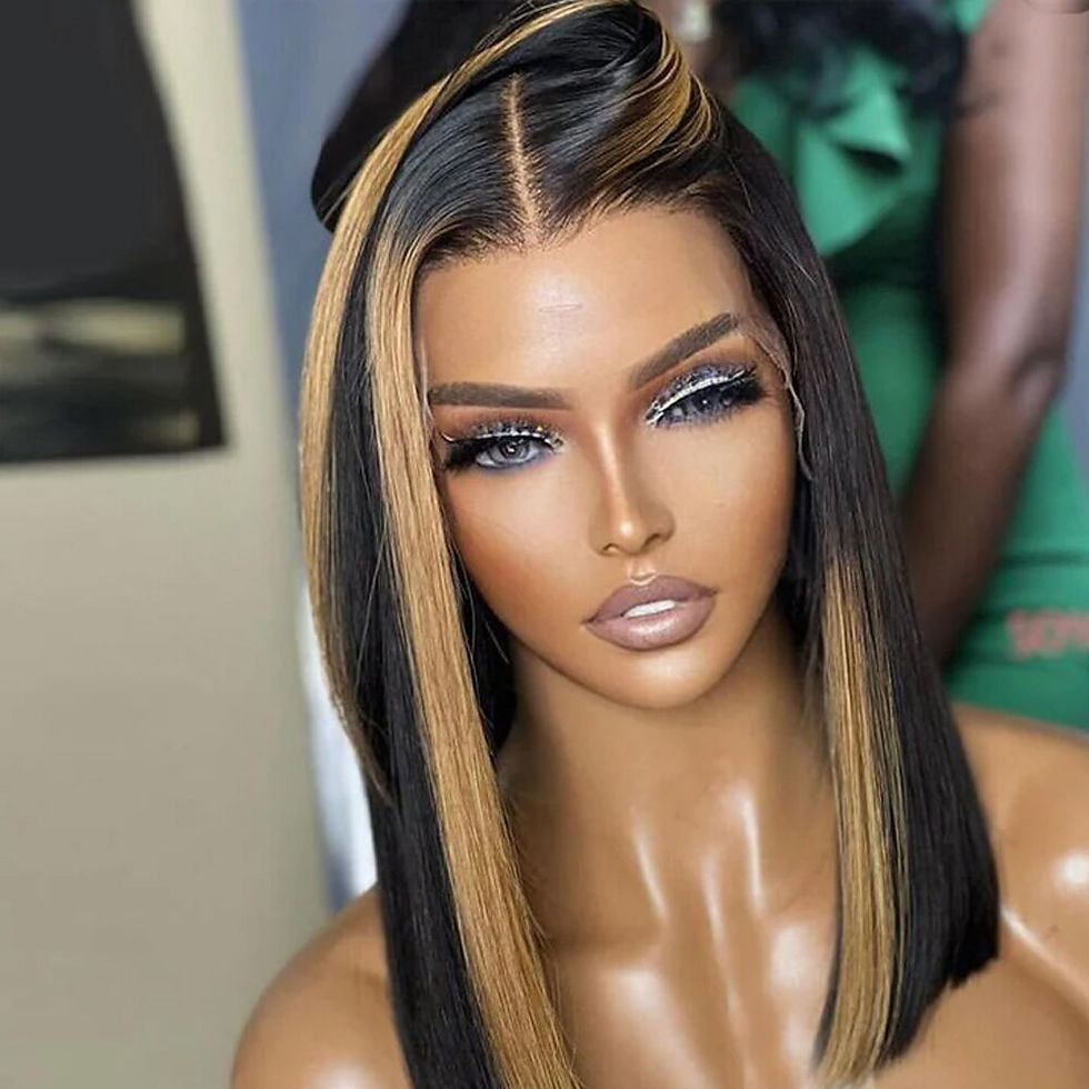 Thumbnail: Highlight Straight Short Bob Wigs Human Hair for Black Women 180% Density Ombre