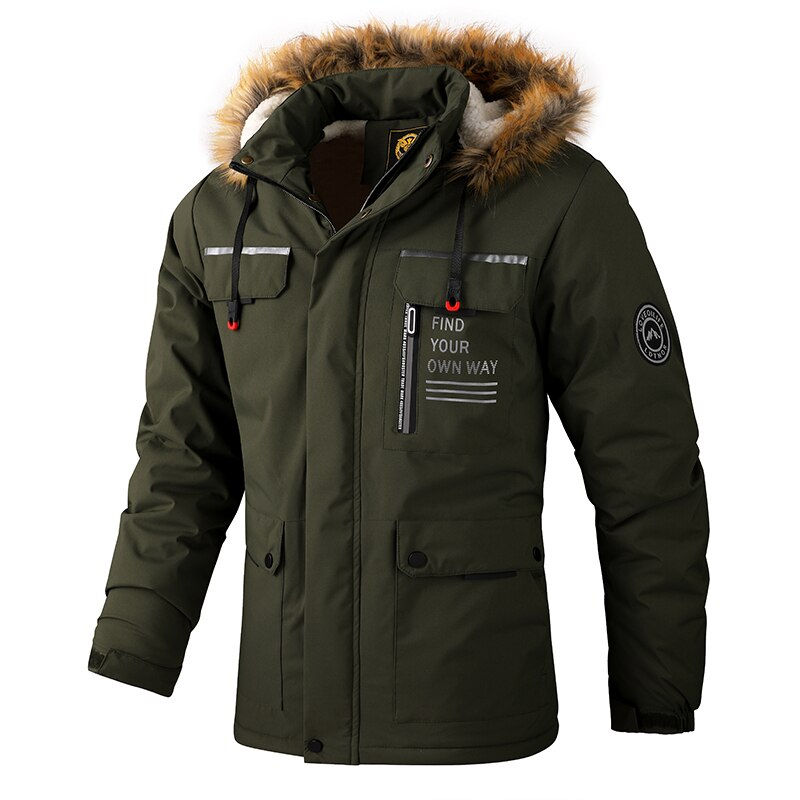 थंबनेल: 2022 Men Winter Warm Fleece Thick Windbreaker Jacket Coat Parkas Men Fashion Fu