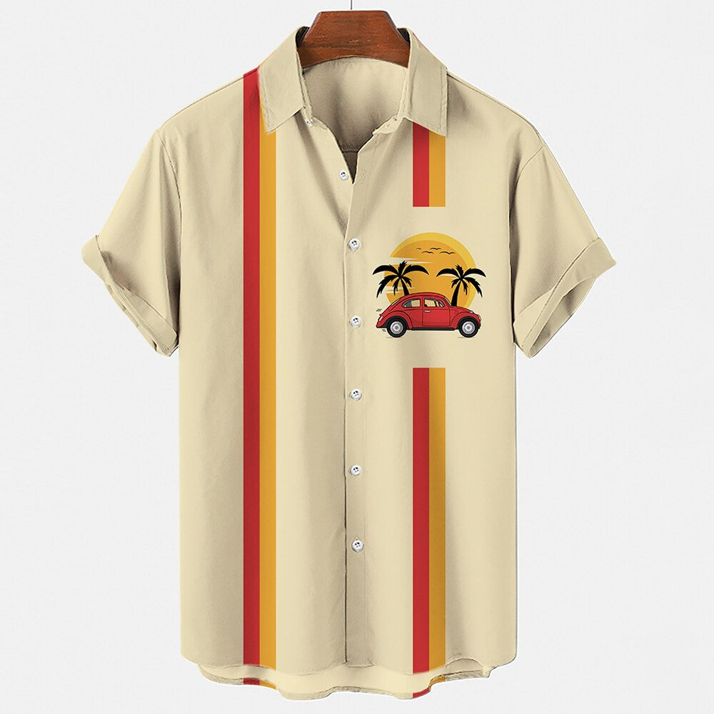 Shirts For Men Hawaiian Shirt Men's Beach Summer Outdoor Vintage Yellow Striped