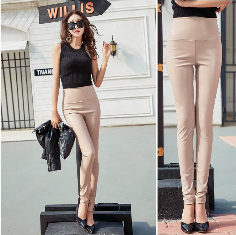 Thumbnail: PU High-waisted elastic leggings Black autumn winter new fashion fitting skinny