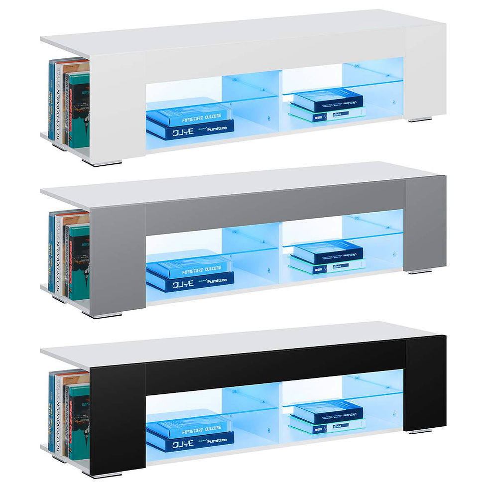 Thumbnail: 2021 High Gloss Modern TV Stand Bookshelves With LED Light 4-Shelf Console Cabi