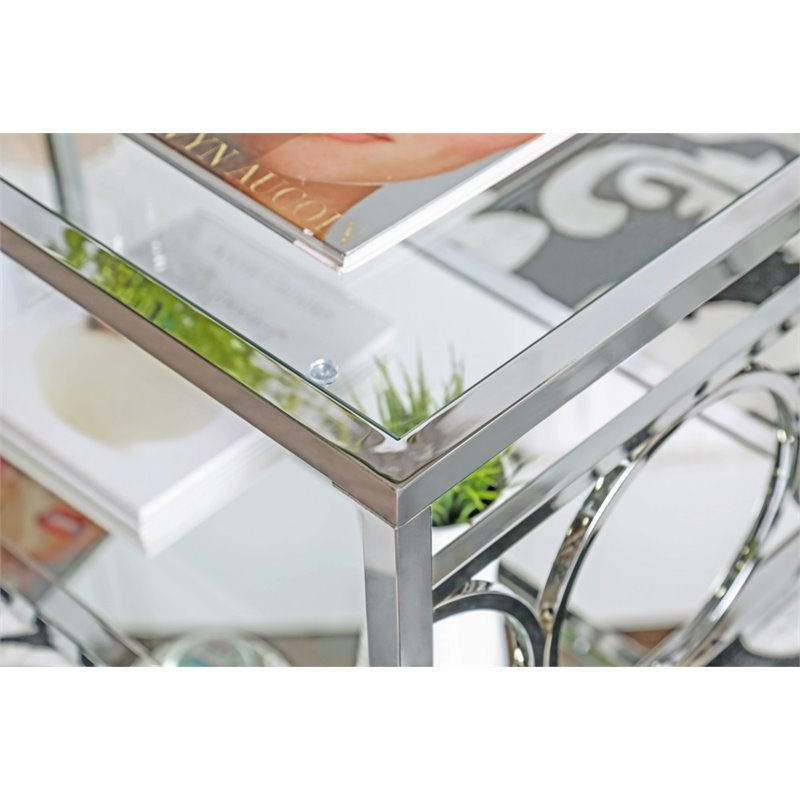 Миниатюра: Bowery Hill Glass Coffee Table in Chrome Finish