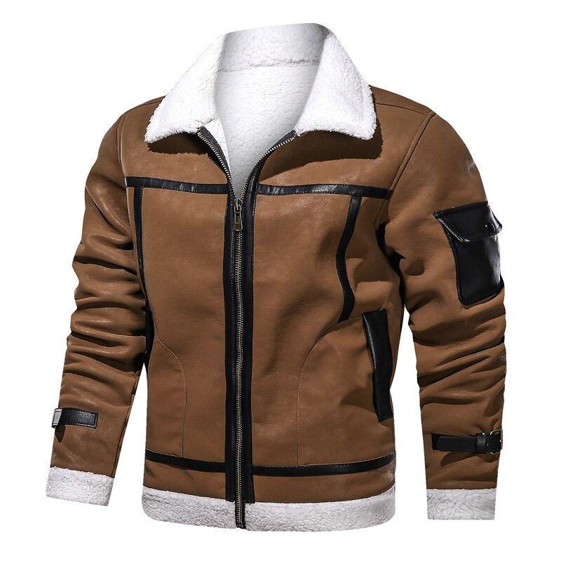 Thumbnail: Eur/US Size Mens Casual Faux Fur Leather Jacket Motorcycle PU Coats Winter Oute