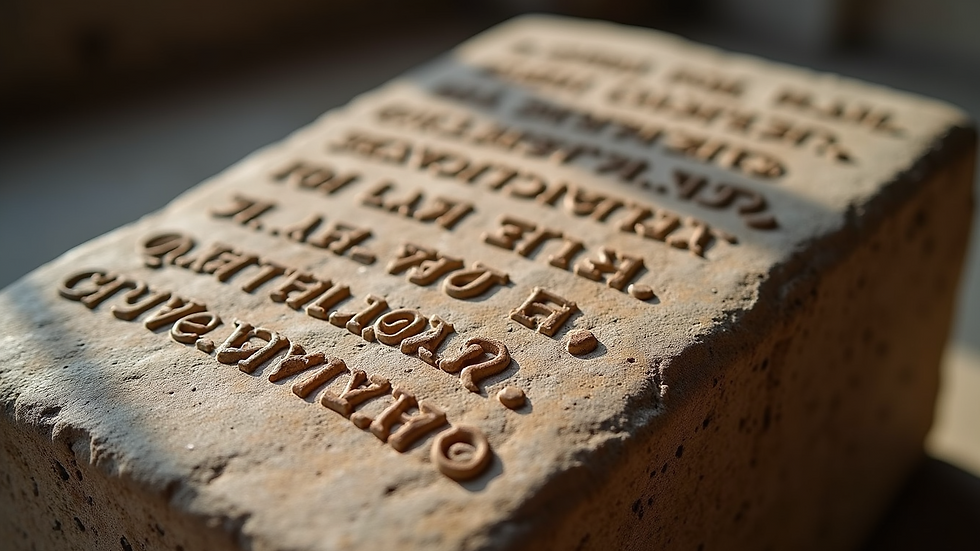 Close-up view of a stone tablet inscribed with ancient text