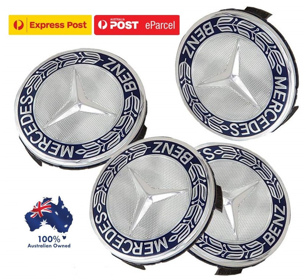 4x 75mm DARK BLUE Wheel Centre HUB CAPS Badge for Mercedes Benz C E S CLA