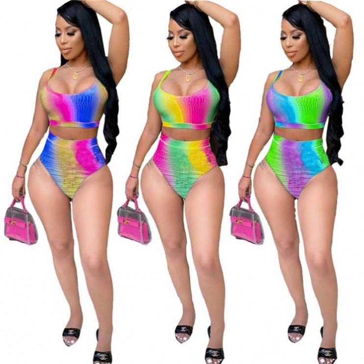 Women's Rainbow Crop Top Bikini Set Two Piece Swimwear