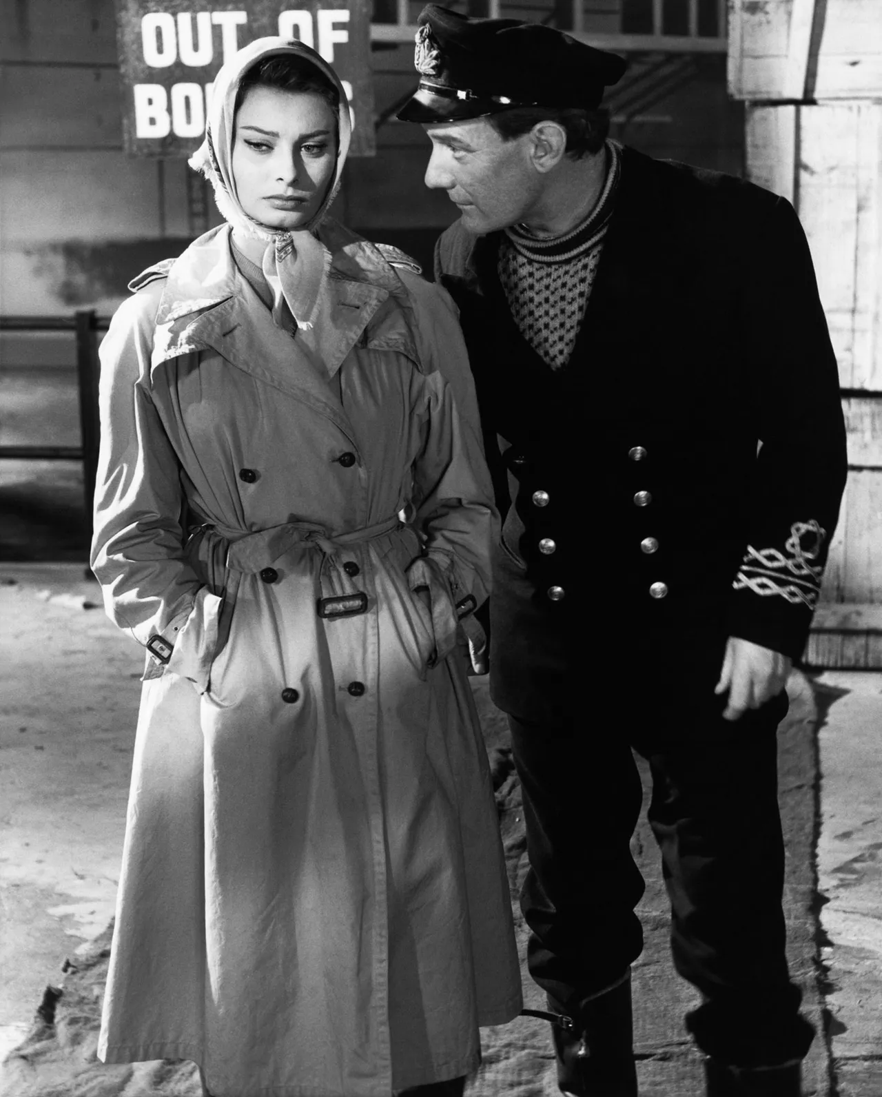 Sophia Loren wearing a trench coat