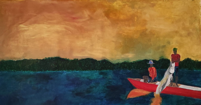 , Amazon, fishing, painting, figurative art, acrylic painting, Amazon river. paiche, fish