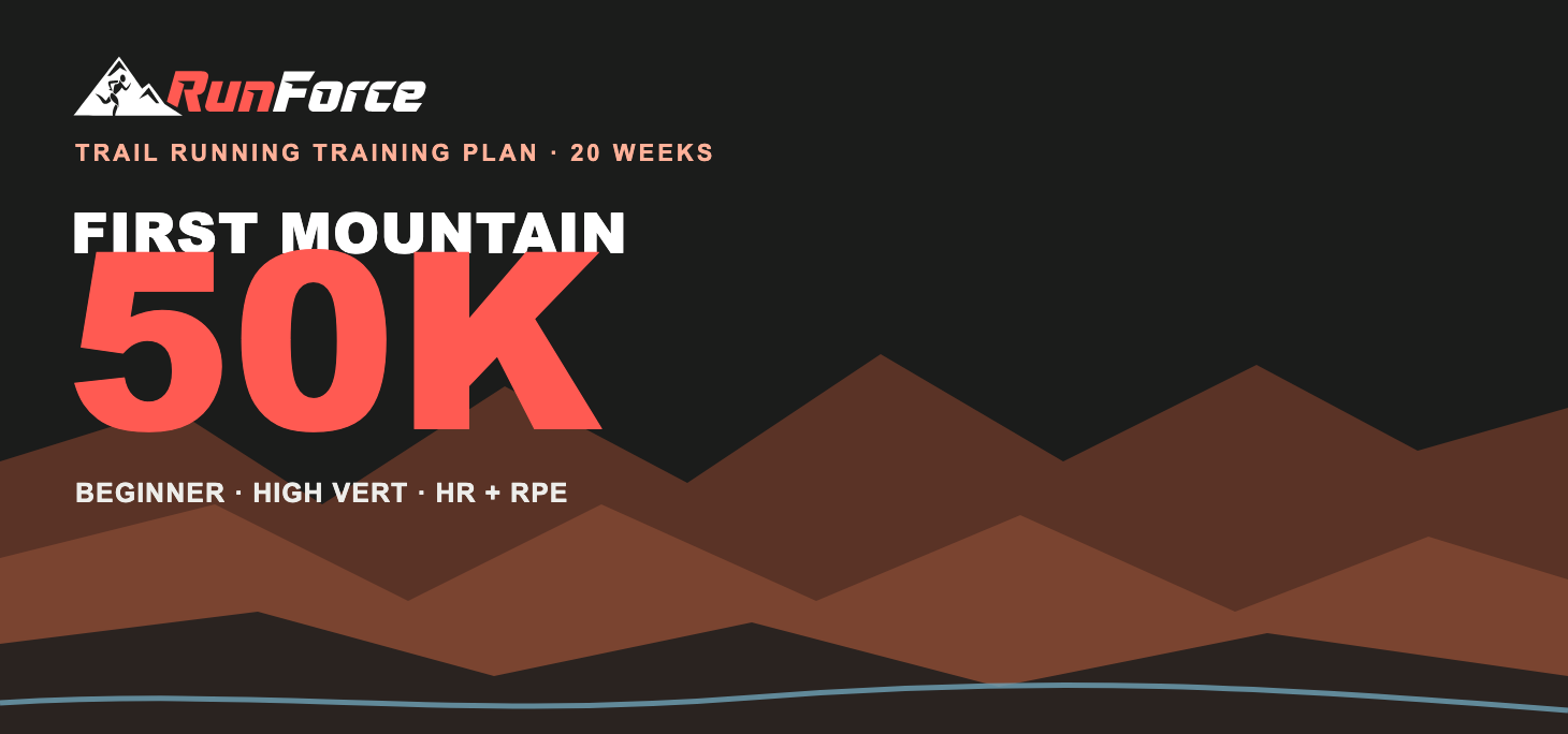 20-Week First Mountain 50K Training Plan by RunForce