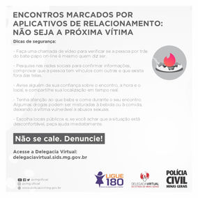 Encontros marcados por aplicativos: não seja a próxima vÃtima