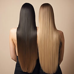 two women with long different shades of straight hair from the back, beige background.jpg
