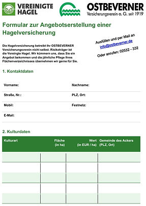 Formular zur Angebotserstellung einer Hagelversicherung