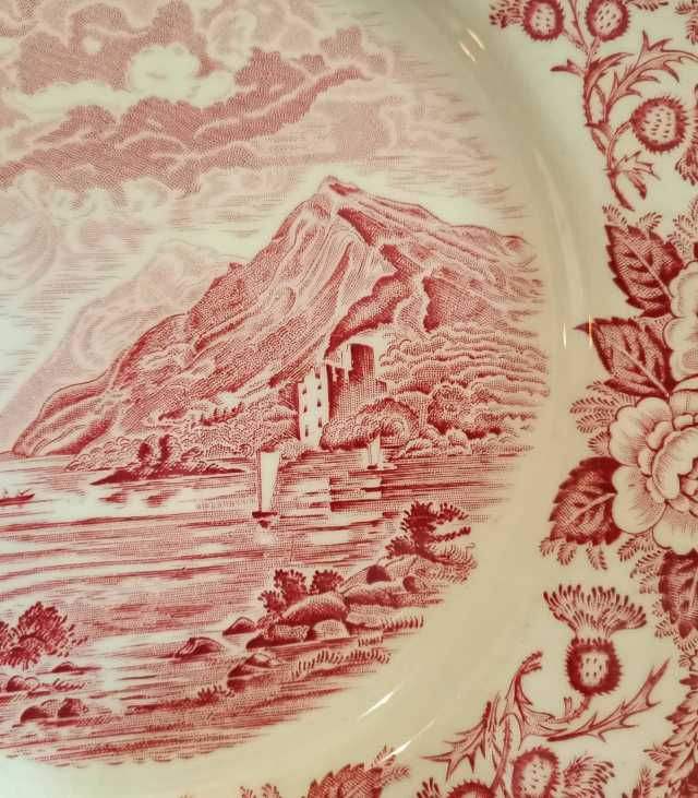 Küçük resim: 1835,Loch Of Scotland Enoch Wedgwood England, Kırmızı Beyaz Antika Tabak(Çap:29c