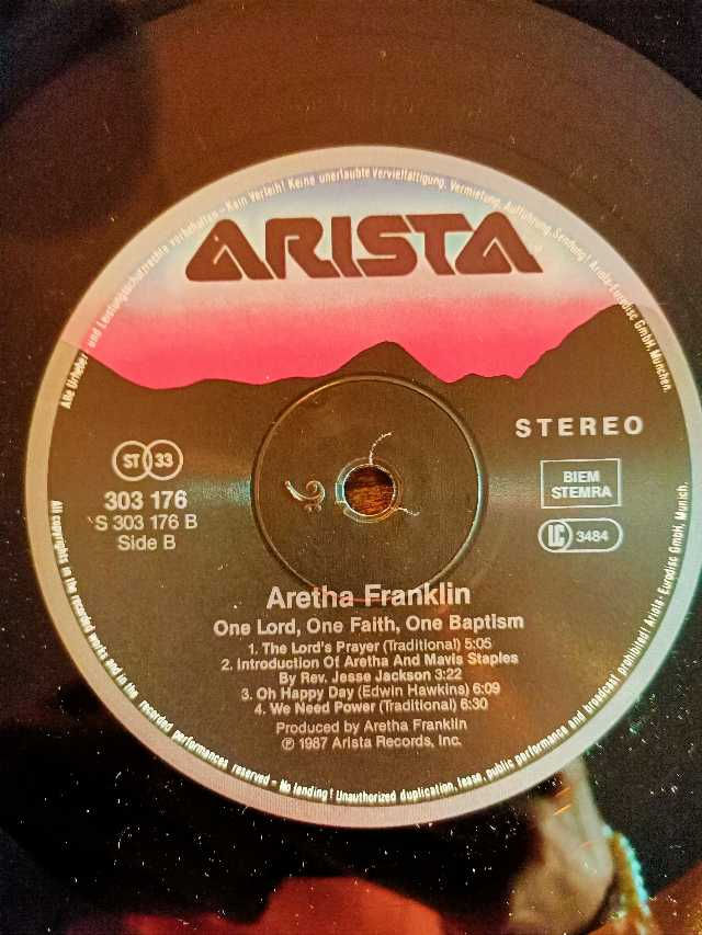 Küçük resim: Aretha Franklin,One Lord One Faıth One Baptısm Lp(1987, Germany)