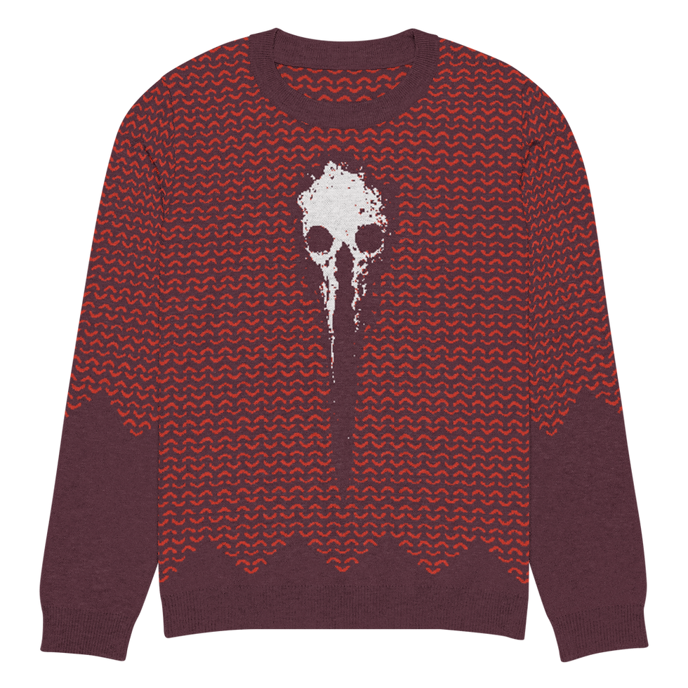 Thumbnail: Skull Mail - (Burgundy) - Knit Sweater