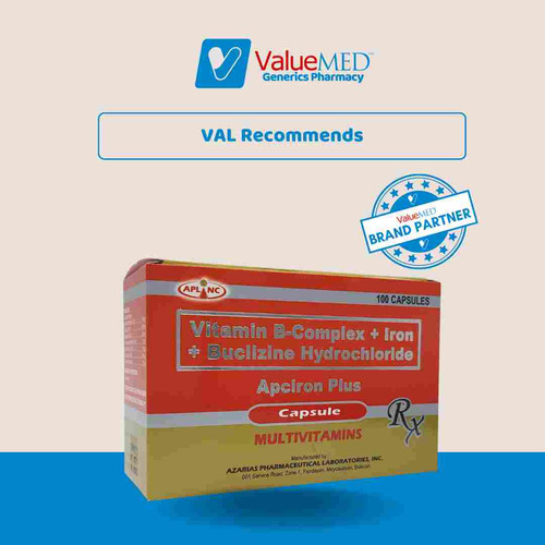 VITAMIN + IRON + BUCLIZINE HYDROCHLORIDE 100'S (APCIRON PLUS