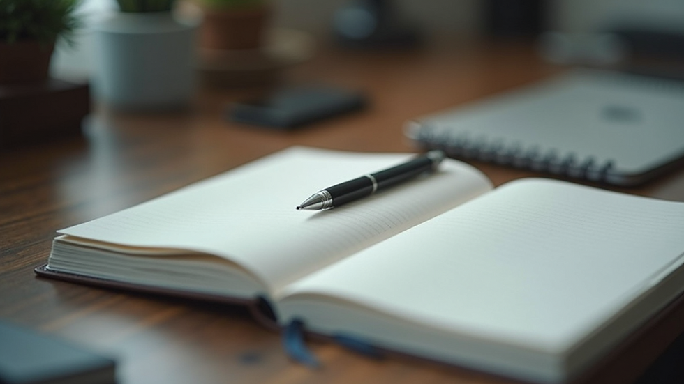 Close-up view of a stylish notebook with a pen on a desk