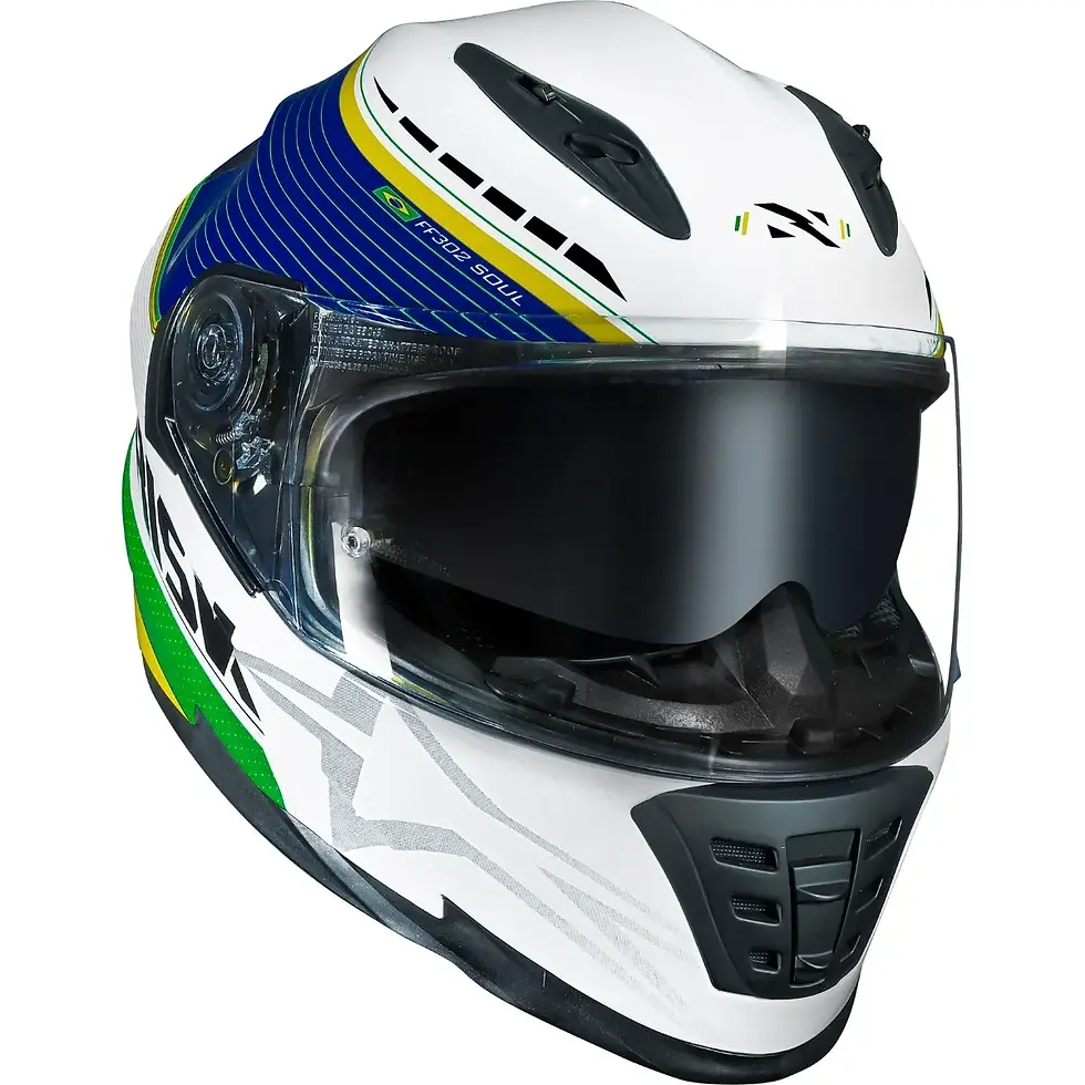 Miniatura: Capacete Norisk FF302 Soul Grand Prix Brasil - Branco/Azul/Amarelo