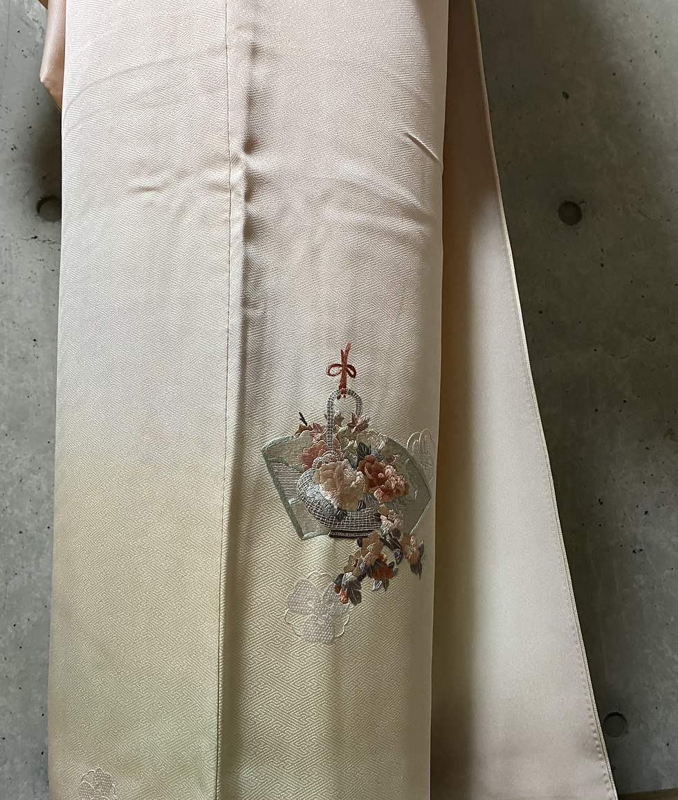 サムネイル： 【着物】蘇集刺繍　付下きもの　ピンク系ぼかし染