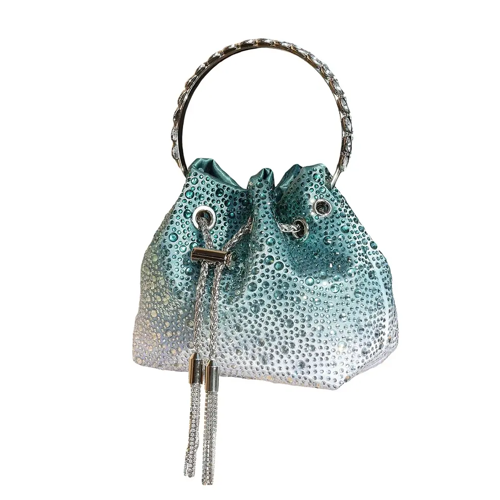 Thumbnail: Baptism Center Women’s Crystal Handle Clutch – Luxury Rhinestone Bucket Evening