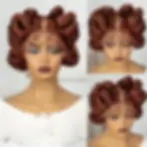 Thumbnail: Natural Color 6Inch Transparent Full Lace Braided Wigs Short Cute Handmade Bantu