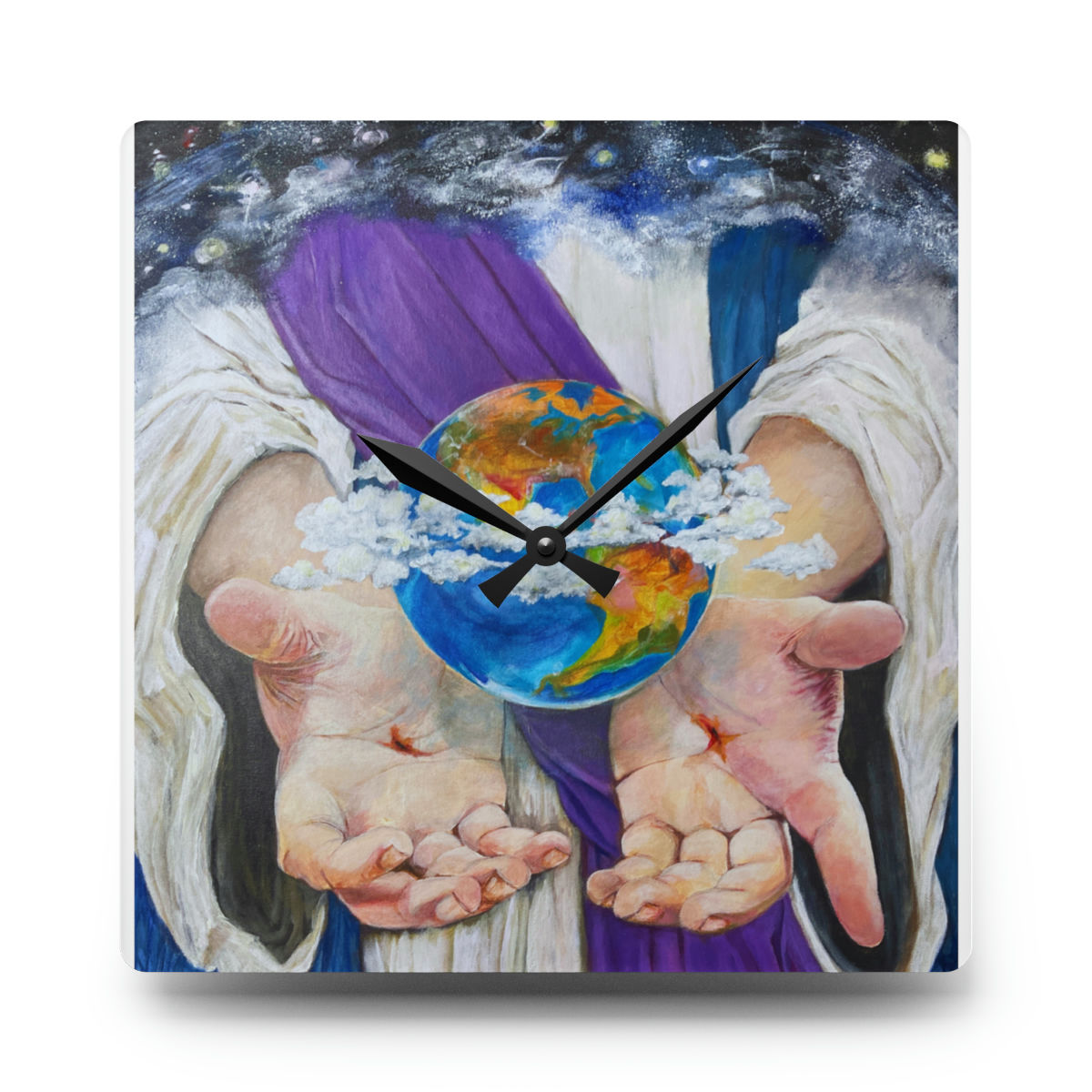 HE HAS THE WHOLE WORLD IN HIS HANDS Acrylic Wall Clock