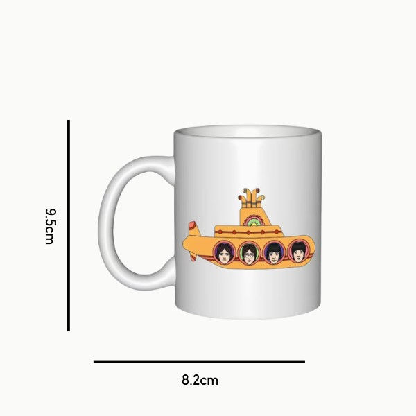 1pc The Beatles Yellow Submarine Logo Ceramic Mug with John, Paul, George & Ringo Silhouettes