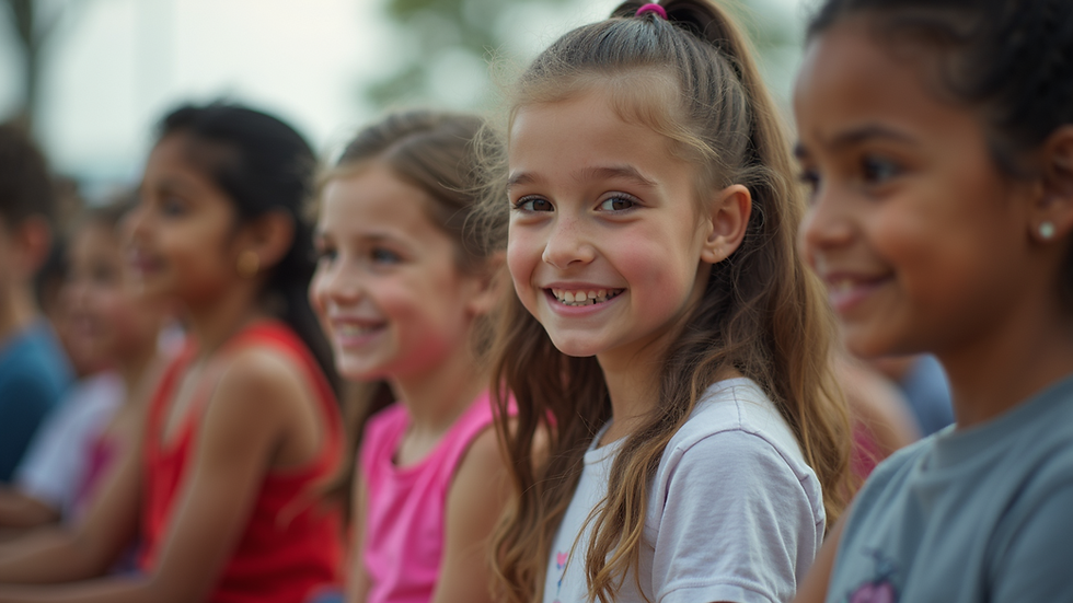 Eye-level view of a group of girls participating in a community event