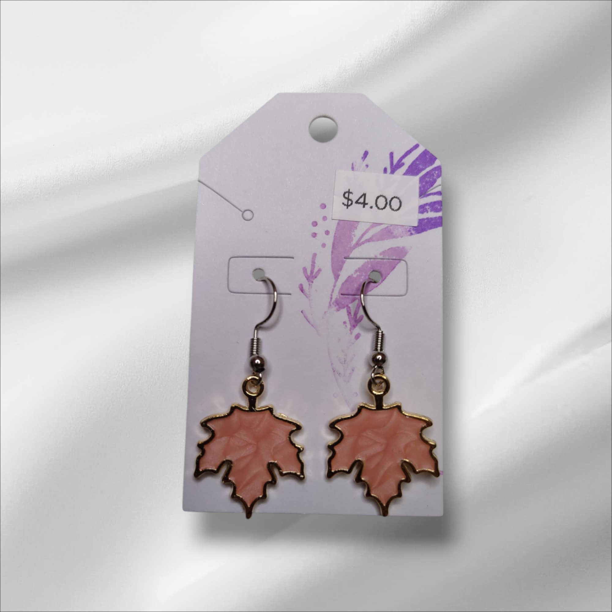 Pink Maple Leaf Dangle Earrings