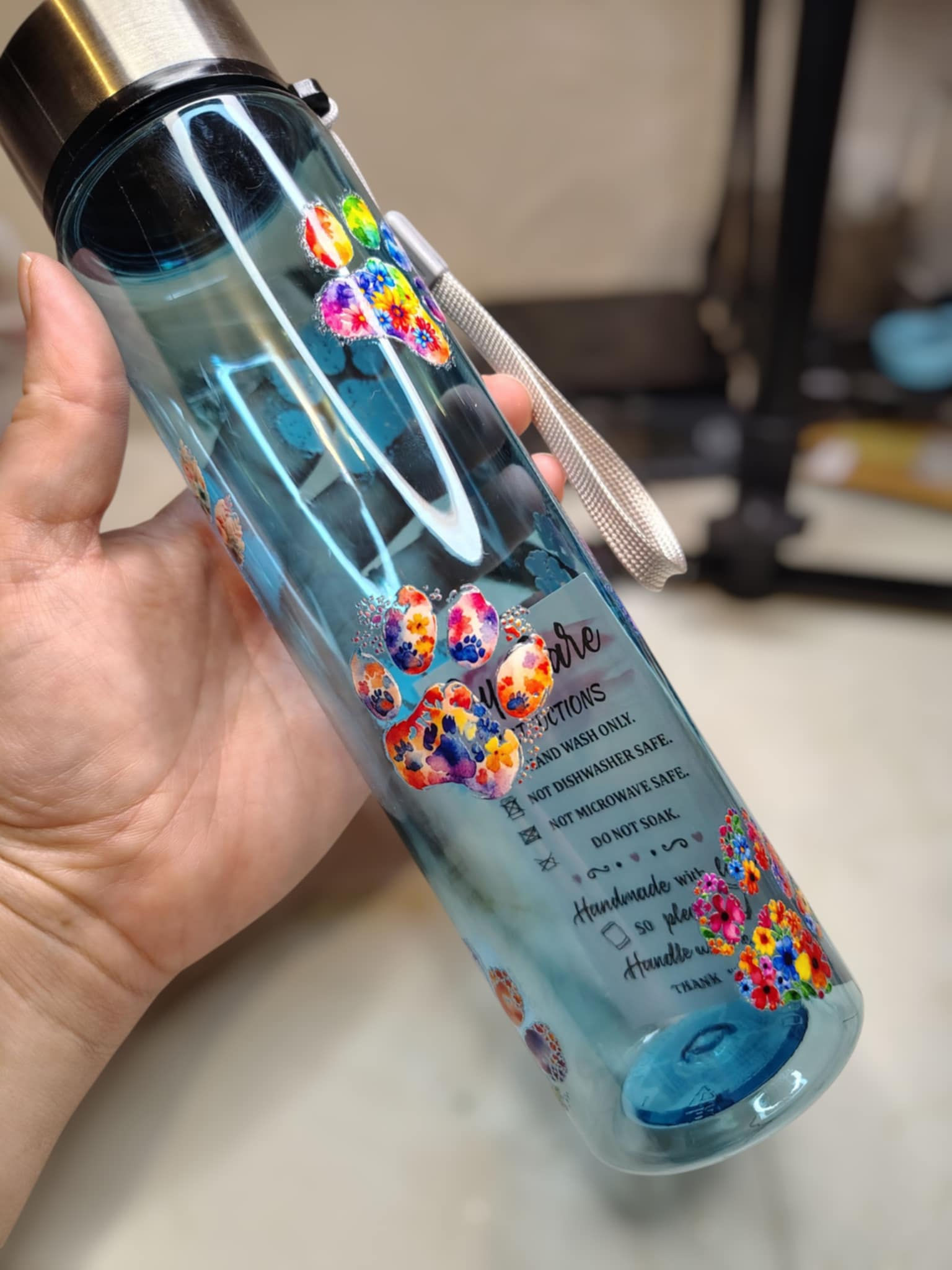 Blue Pawprint Water Bottle