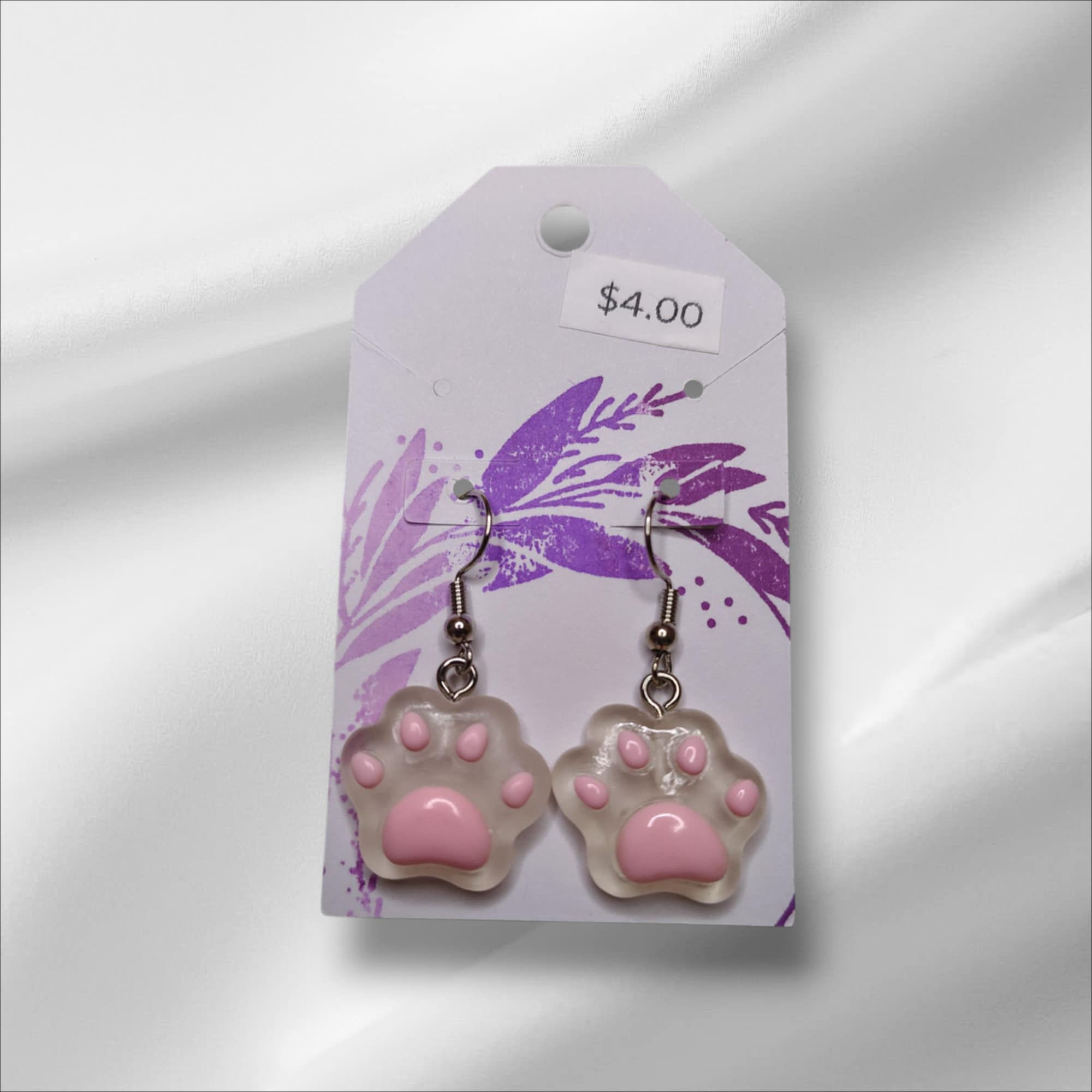 Pink Pawprint Dangle Earrings (GLOWS IN THE DARK)