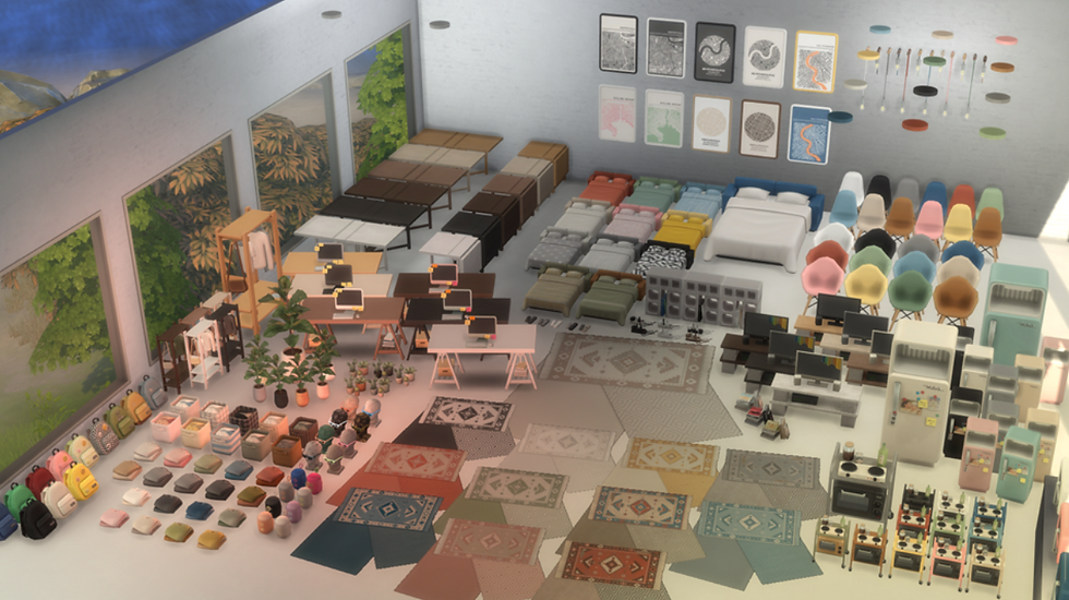 Übersicht der Objekte aus dem Sims-4-Maker-Set „Bescheidene Anfänge“ von Syboulette.