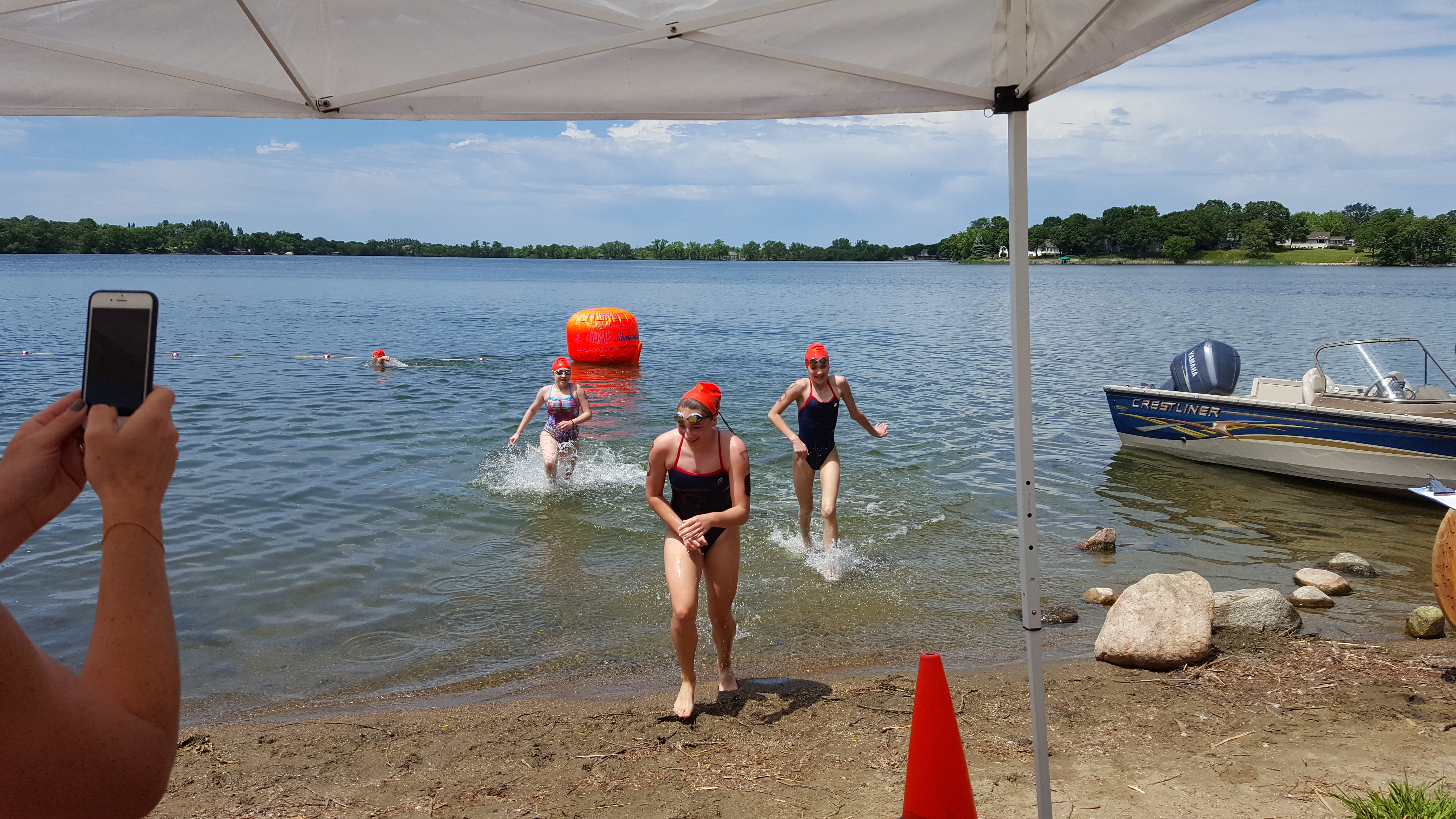 "The Pod" finishes the 2 mile swim